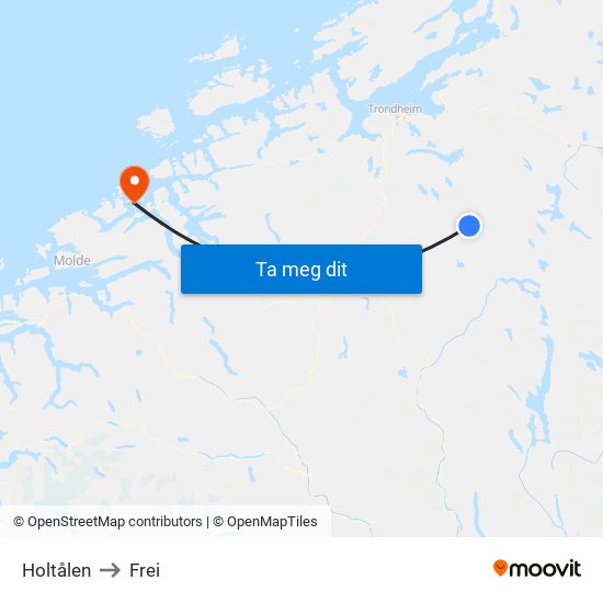 Holtålen to Frei map