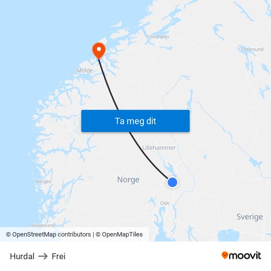 Hurdal to Frei map