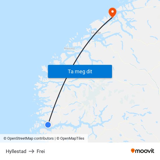 Hyllestad to Frei map