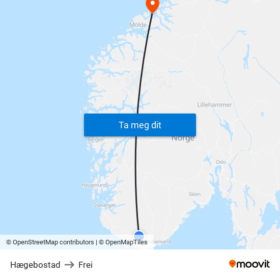 Hægebostad to Frei map