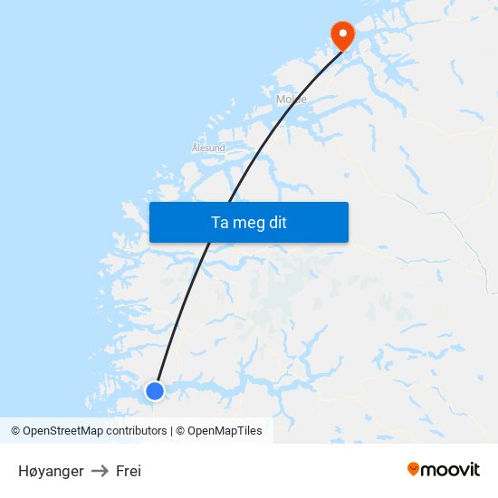 Høyanger to Frei map