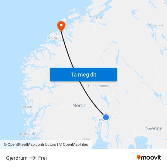 Gjerdrum to Frei map