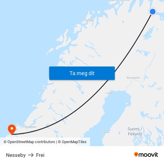 Nesseby to Frei map