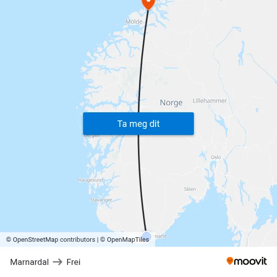 Marnardal to Frei map