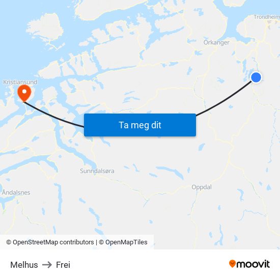 Melhus to Frei map