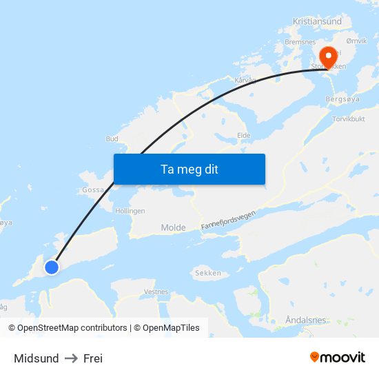 Midsund to Frei map