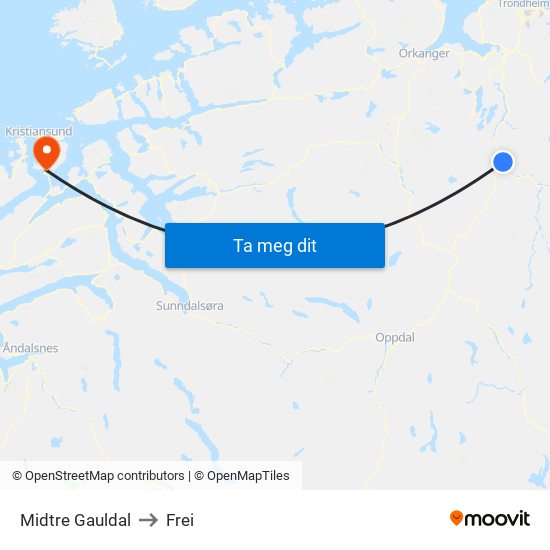 Midtre Gauldal to Frei map