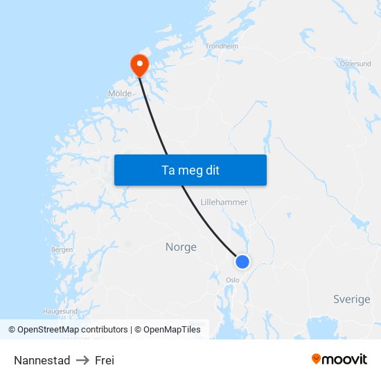 Nannestad to Frei map