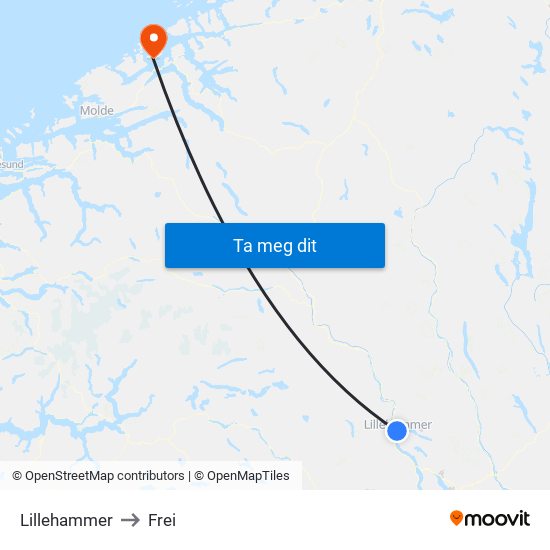 Lillehammer to Frei map
