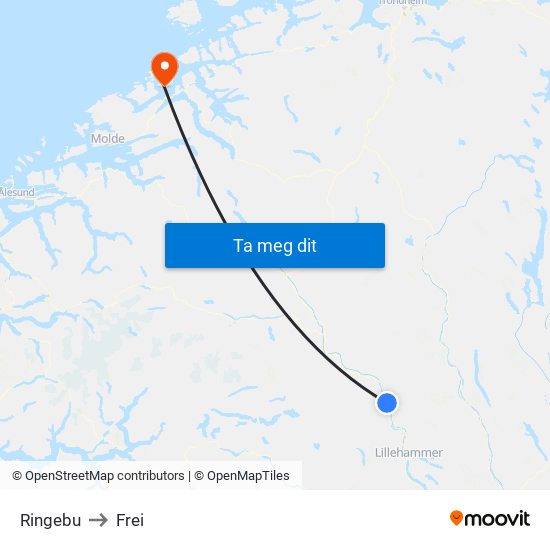 Ringebu to Frei map