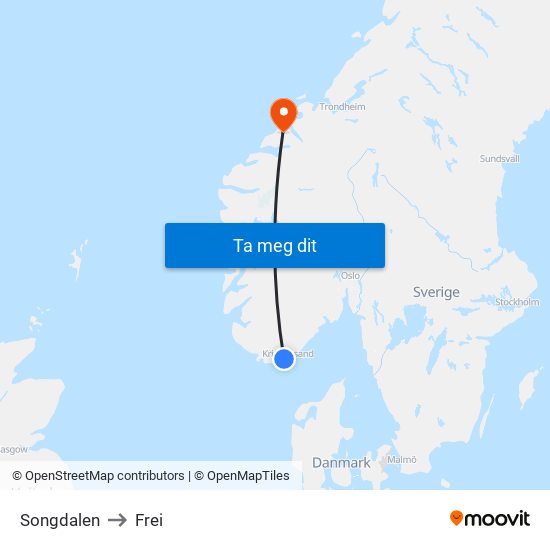 Songdalen to Frei map