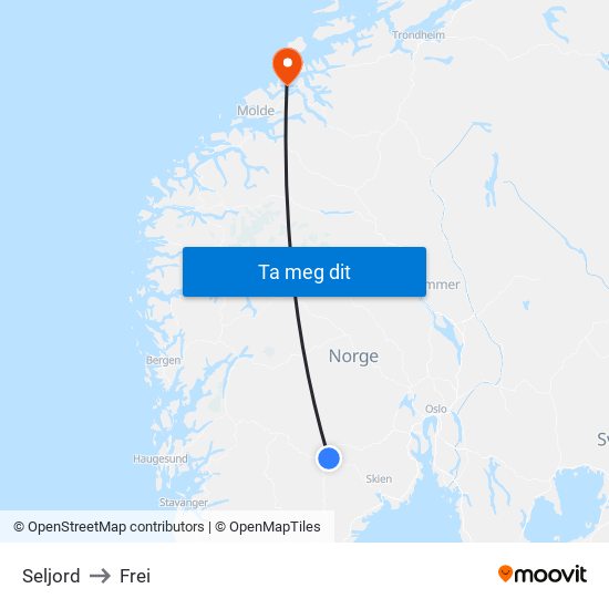 Seljord to Frei map