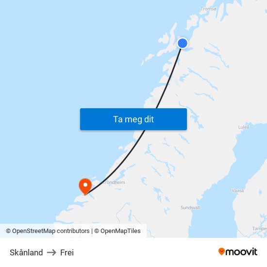 Skånland to Frei map