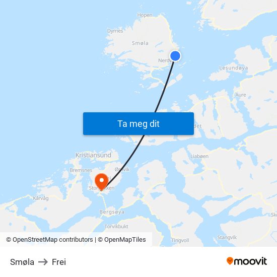 Smøla to Frei map