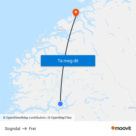 Sogndal to Frei map