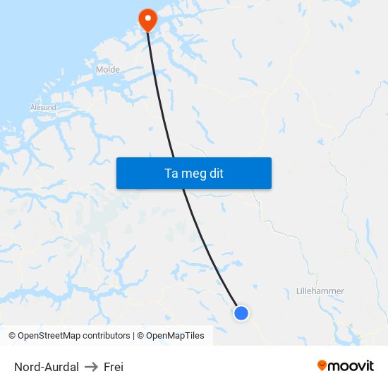 Nord-Aurdal to Frei map