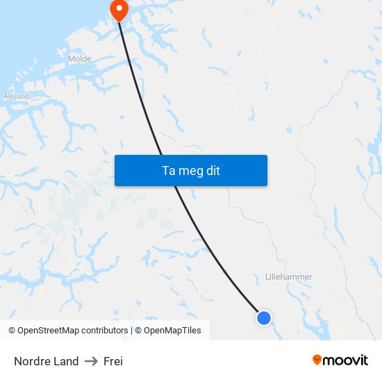 Nordre Land to Frei map