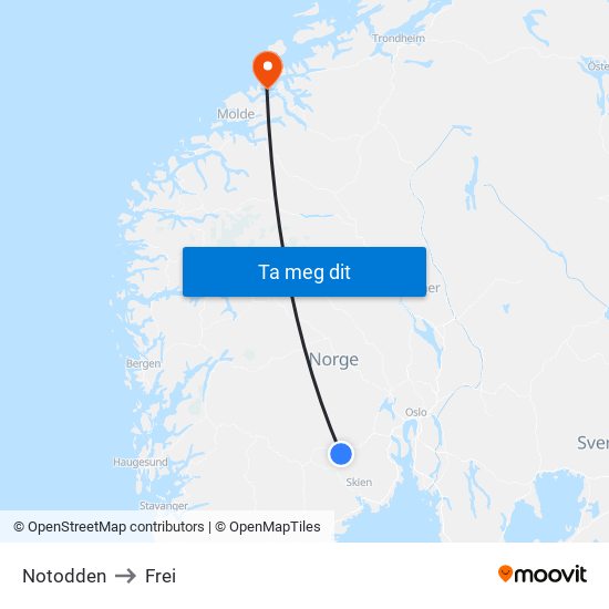 Notodden to Frei map