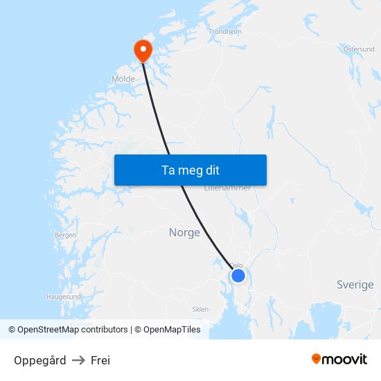 Oppegård to Frei map