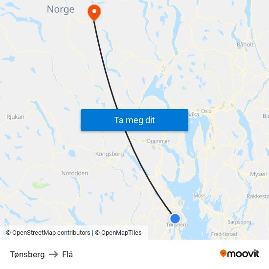 Tønsberg to Flå map