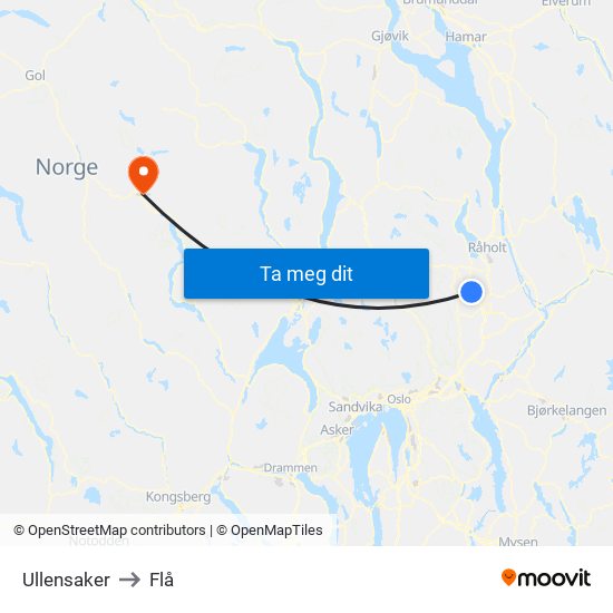 Ullensaker to Flå map