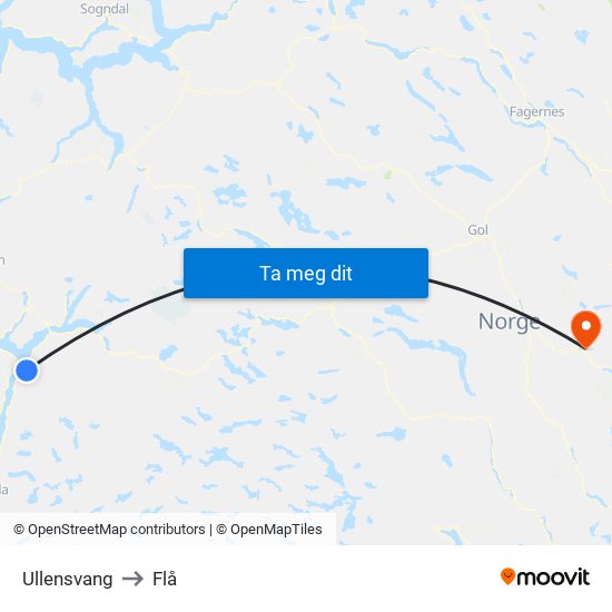 Ullensvang to Flå map