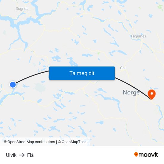 Ulvik to Flå map