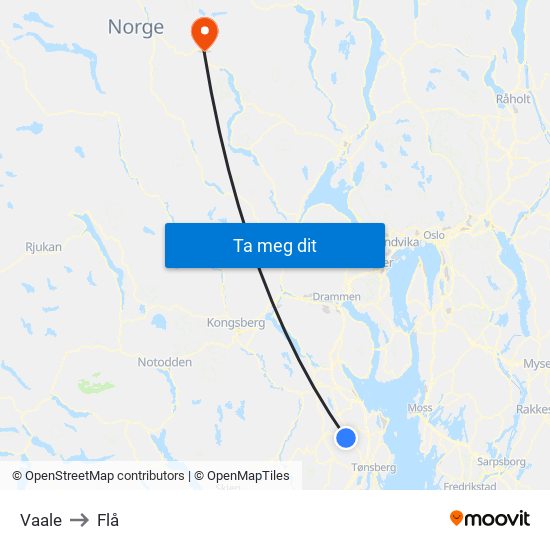 Vaale to Flå map