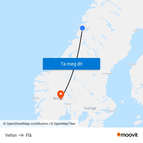 Vefsn to Flå map