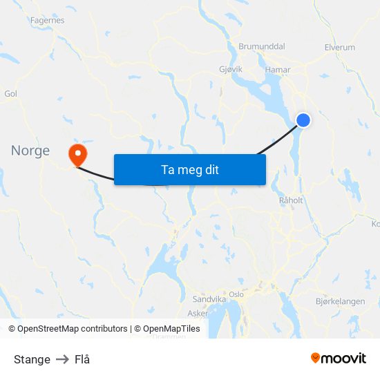 Stange to Flå map