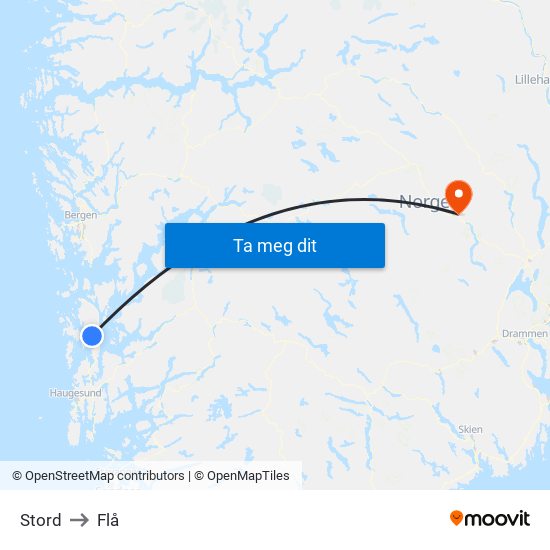 Stord to Flå map