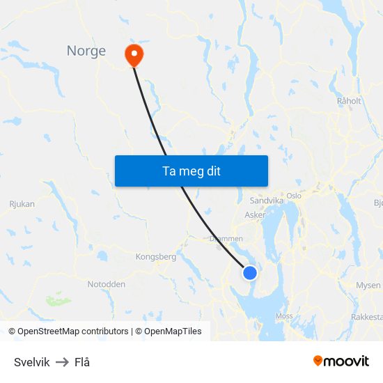 Svelvik to Flå map