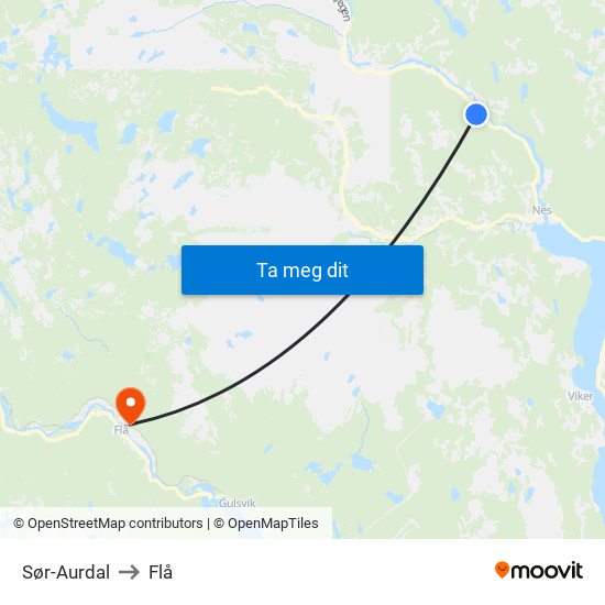 Sør-Aurdal to Flå map