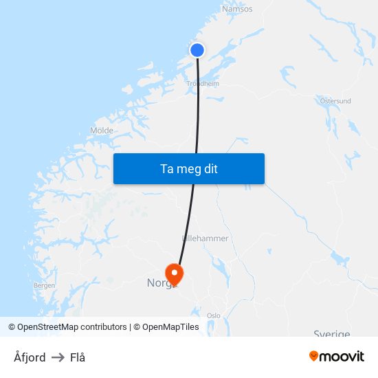 Åfjord to Flå map