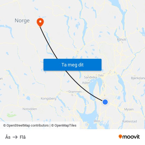 Ås to Flå map