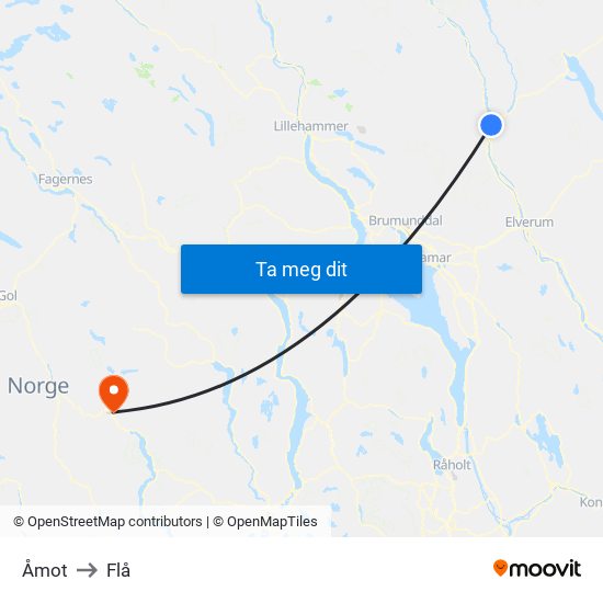 Åmot to Flå map