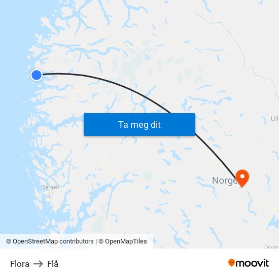 Flora to Flå map