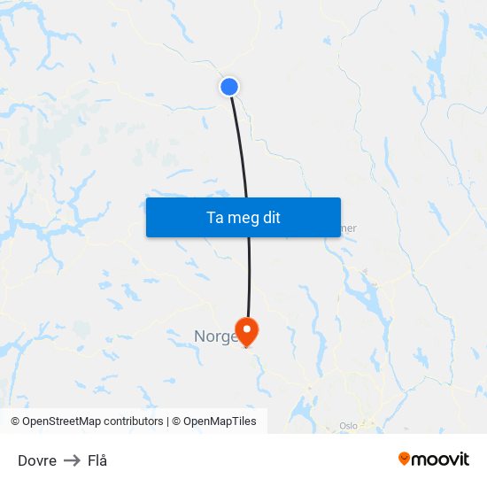 Dovre to Flå map