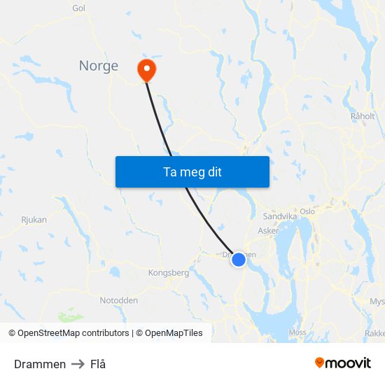 Drammen to Flå map