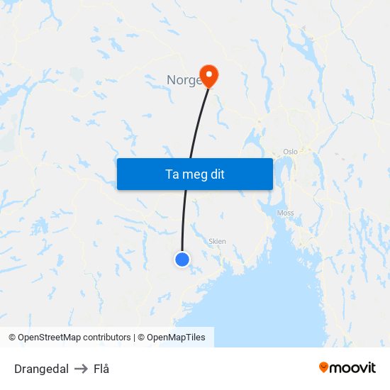Drangedal to Flå map