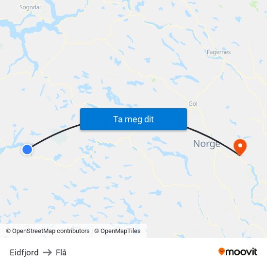 Eidfjord to Flå map