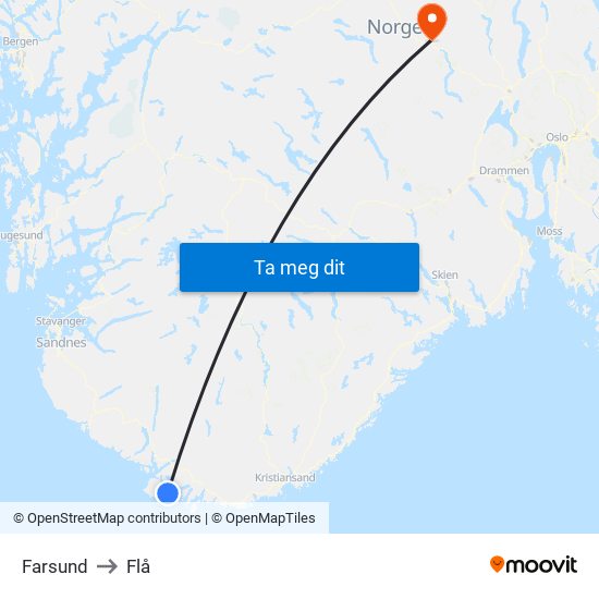 Farsund to Flå map