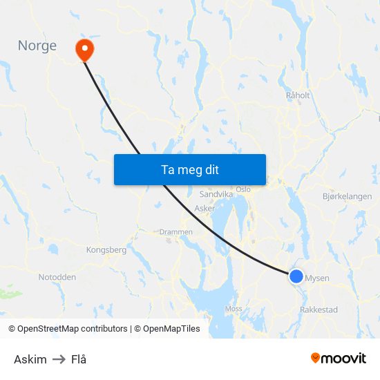 Askim to Flå map