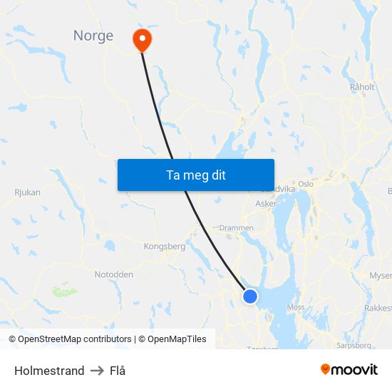 Holmestrand to Flå map
