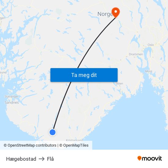 Hægebostad to Flå map