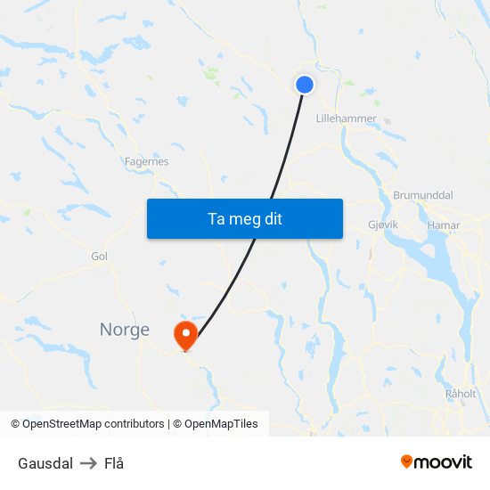 Gausdal to Flå map