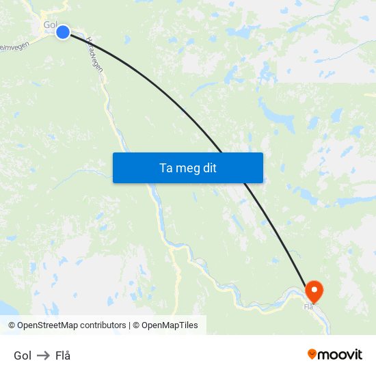 Gol to Flå map