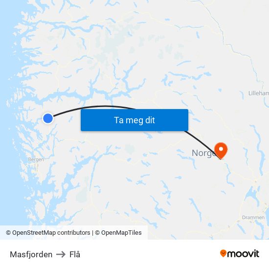 Masfjorden to Flå map