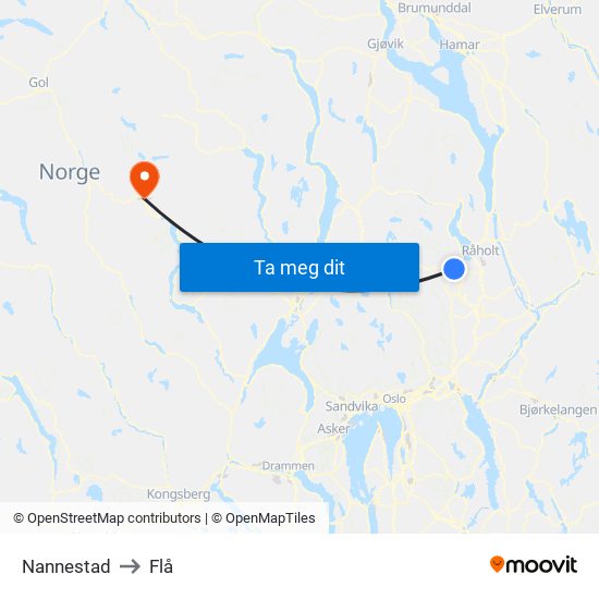 Nannestad to Flå map