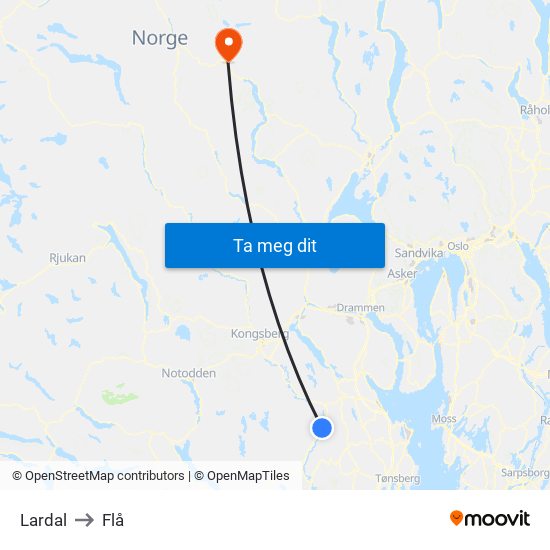 Lardal to Flå map